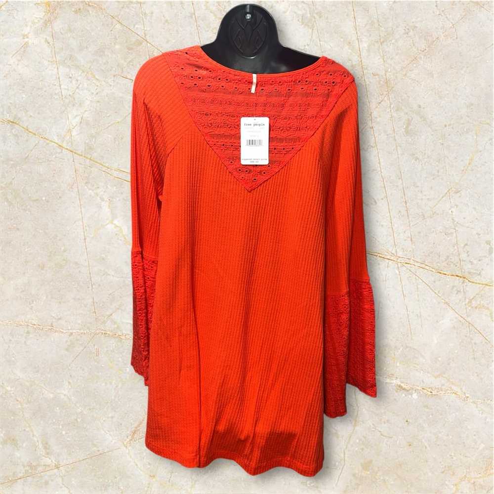 𐙚⋆˚✿˖° Boho Red Lace-Trimmed Top 𐙚⋆˚✿˖° - Picture 2 of 8